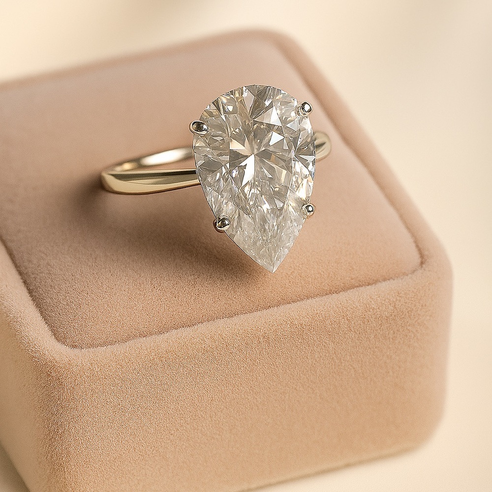 6ct Elongated Pear Moissanite Ring 14K White Gold Size 6.5 D VVS1
